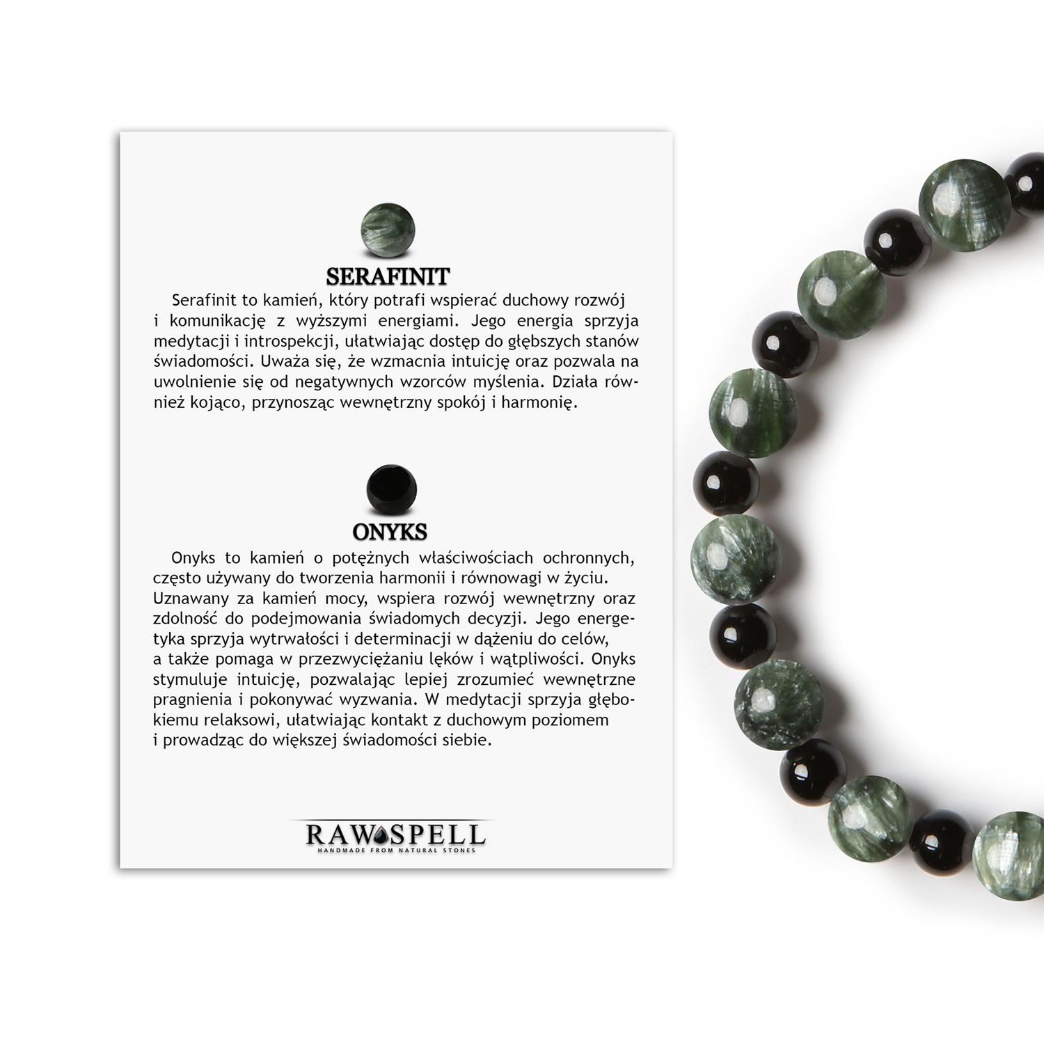 Bransoletka z kolekcji Mijaha - serafinit i onyks dla kobiet i mężczyzn Bransoletka Serafinit i Onyks z kolekcji Mijaha, idealna dla kobiet i mężczyzn