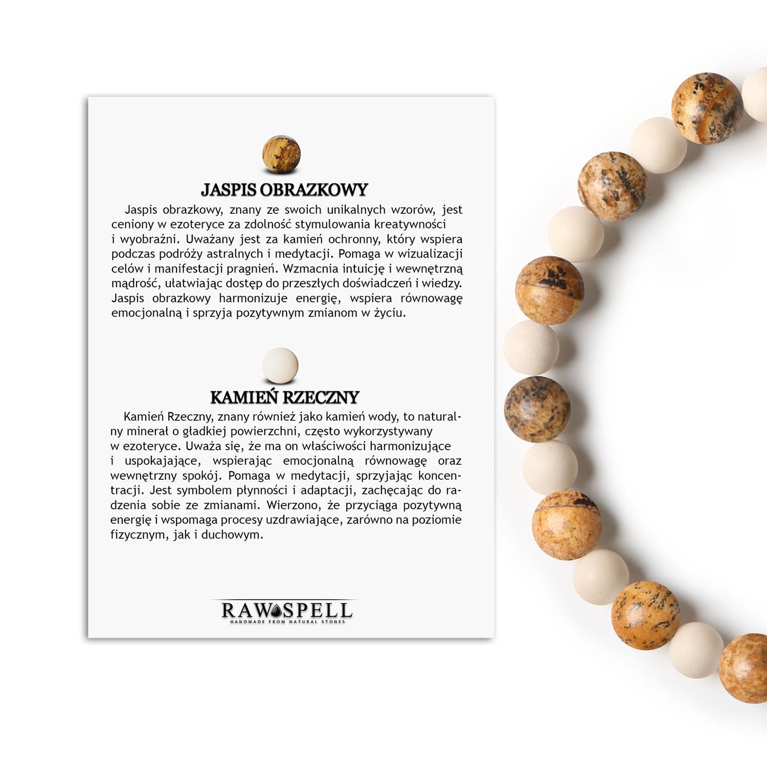 Bransoletka z kolekcji Mijaha, wykonana z Jaspisu Obrazkowego i Kamienia Rzecznego, gumowa, dla kobiet i mężcz Uniwersalna bransoletka Mijaha z jaspisem obrazkowym i kamieniem rzecznym, stworzona dla kobiet i mężczyzn, ciesząca się popularnością wśród miłośników biżuterii.