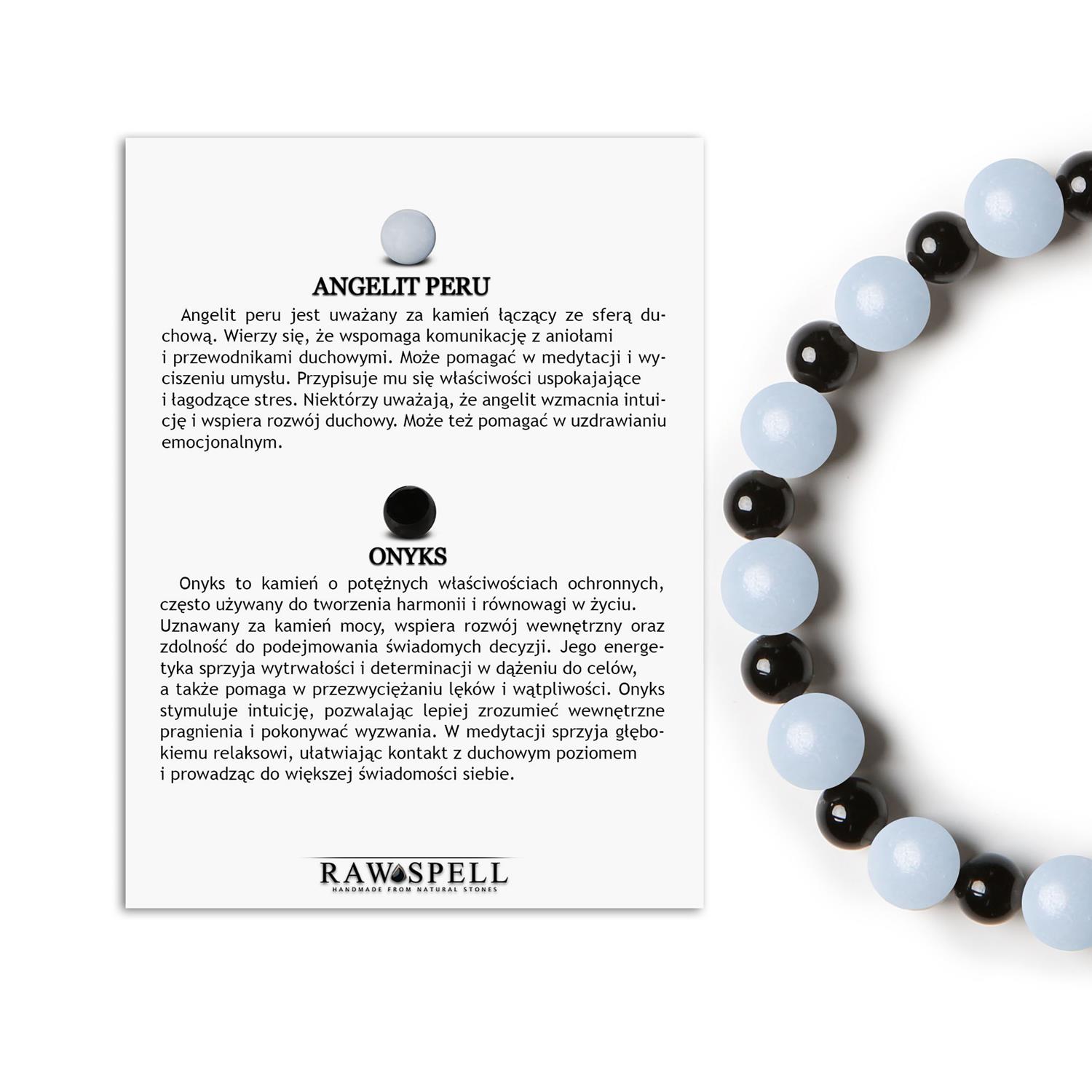 Bransoletka z kolekcji Mijaha, wykonana z kamieni naturalnych Angelit Peru i Onyks dla kobiet i mężczyzn Bransoletka z kamieni naturalnych na gumce - Angelit Peru i Onyks z kolekcji Mijaha dla kobiet i mężczyzn