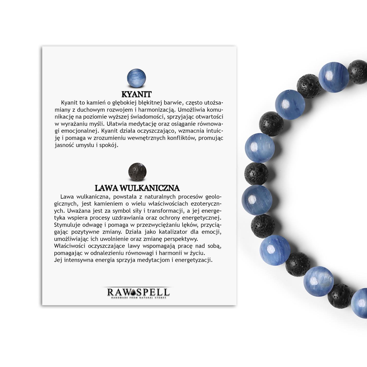 Bransoletka z kolekcji Mijaha, wykonana z kyanitu i lawy wulkanicznej, zarówno dla kobiet, jak i mężczyzn Elegancja kyanitu połączona z surowym urokiem lawy wulkanicznej - idealna dla wszystkich.