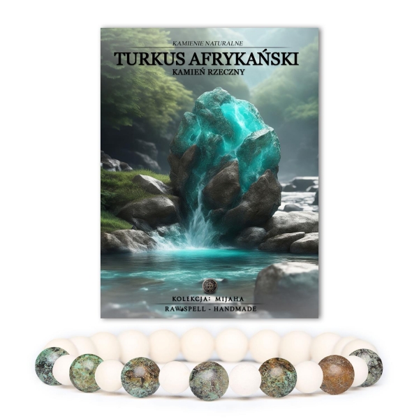 Elegancka bransoletka z naturalnych kamieni: turkus afrykański oraz kamień rzeczny, dedykowana zarówno dla kobiet, jak i mężczyzn z kolekcji Mijaha.