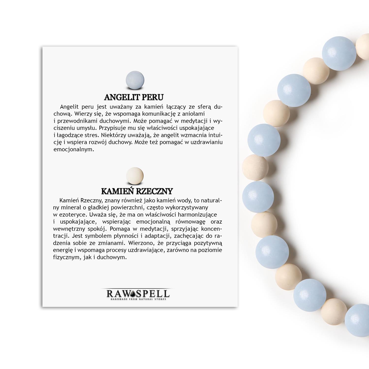 Bransoletka z kolekcji Mijaha z Angelitem Peru i Kamieniem Rzecznym - naturalne kamienie na gumce dla kobiet i męż Bransoletka z kolekcji Mijaha z angelitem z Peru i kamieniem rzecznym, przeznaczona dla kobiet i mężczyzn.