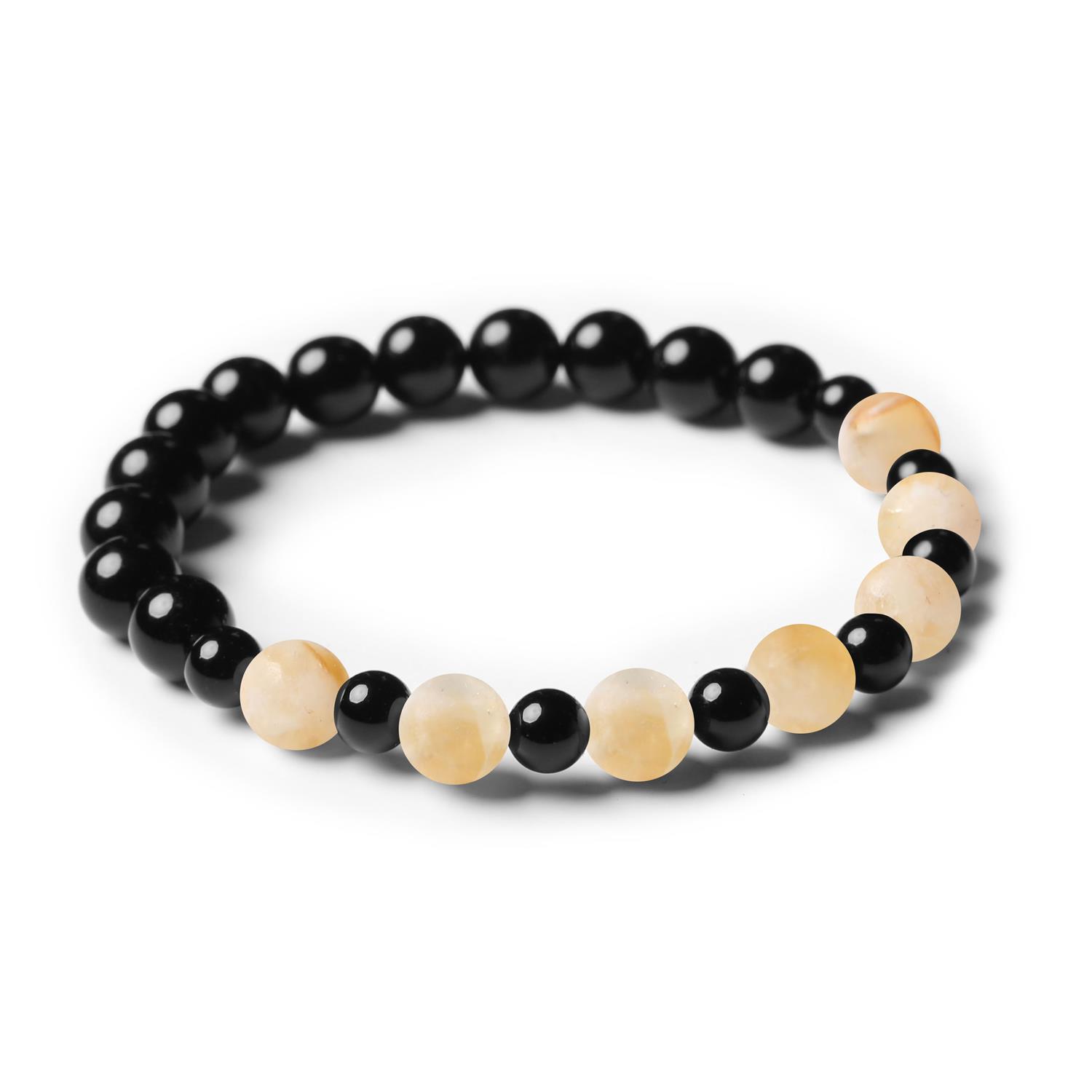 Mijaha - Bransoletka z kamieni naturalnych na gumce, Cytryn Cieniowany i Onyks, idealna dla Kobiet i Mężczyzn