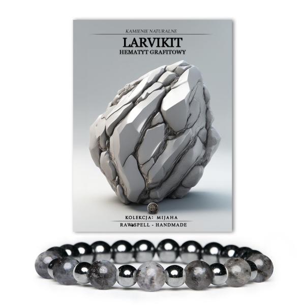 Stylowe akcesoria z larvikitu i hematytu grafitowego z kolekcji Mijaha, dedykowane kobietom i mężczyznom.