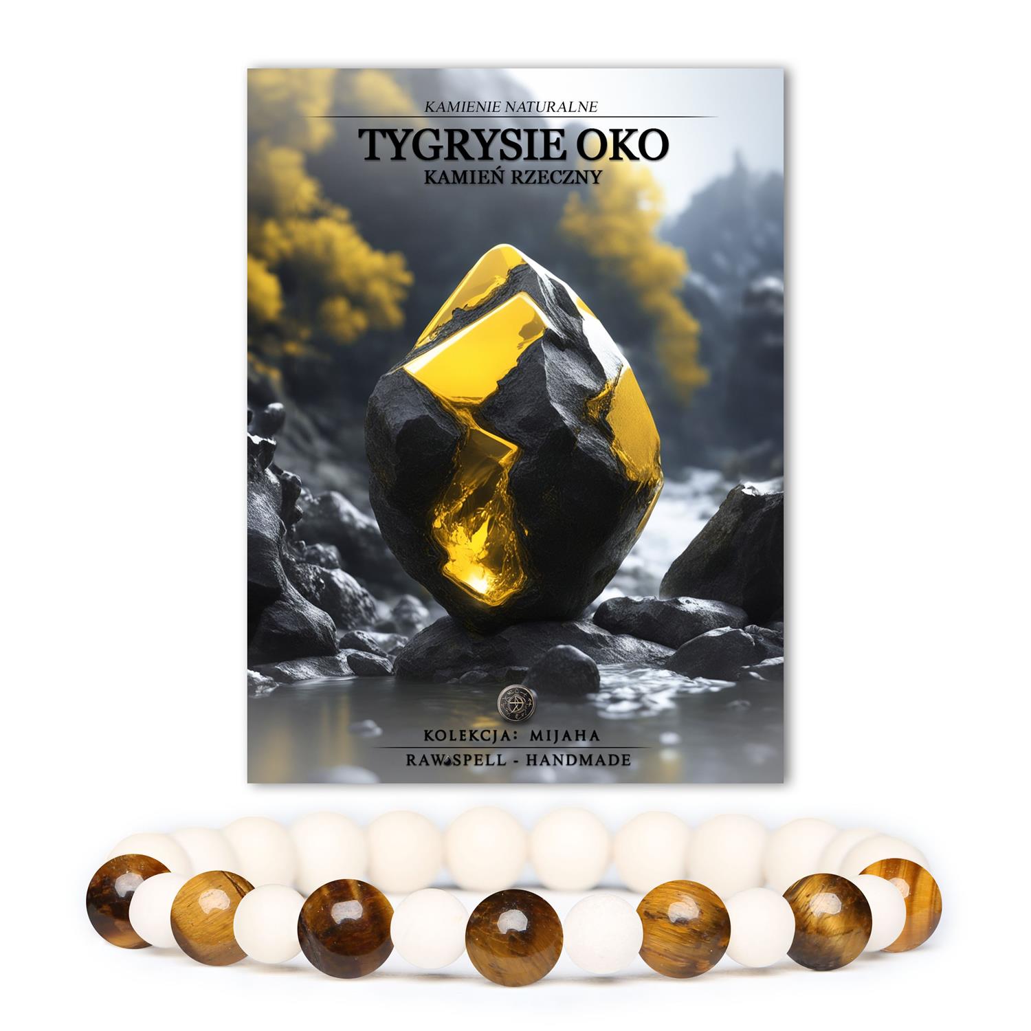 Stylowa bransoletka z kolekcji Mijaha, łącząca naturalne kamienie Tygrysie Oko i Kamień Rzeczny, dostępna dla kobiet i mężczyzn.