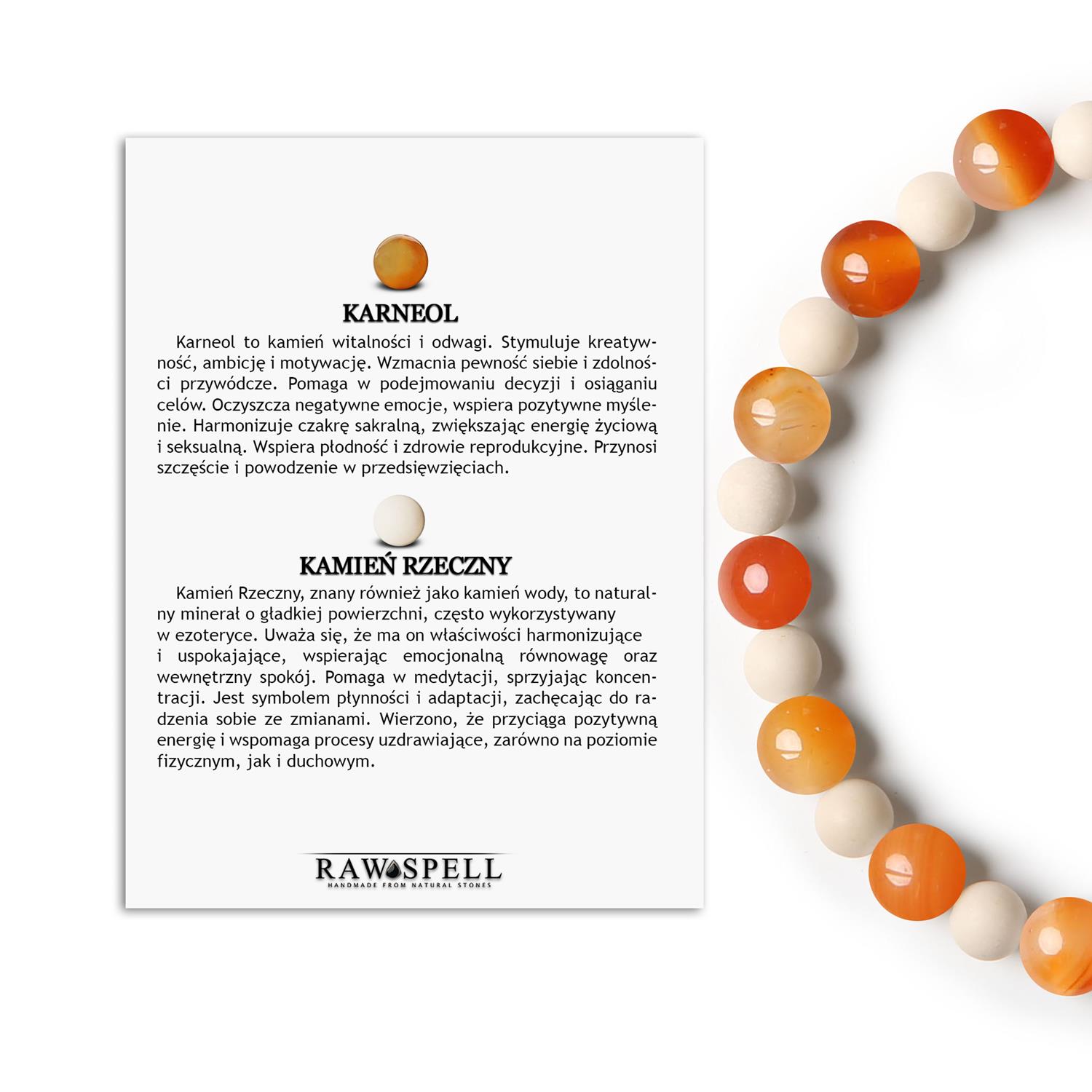 Bransoletka z naturalnych kamieni Mijaha, karneol i kamień rzeczny - doskonały wybór dla Kobiet i Mężczyzn Bransoletka z kolekcji Mijaha z naturalnymi kamieniami - karneolem i kamieniem rzecznym, unisex