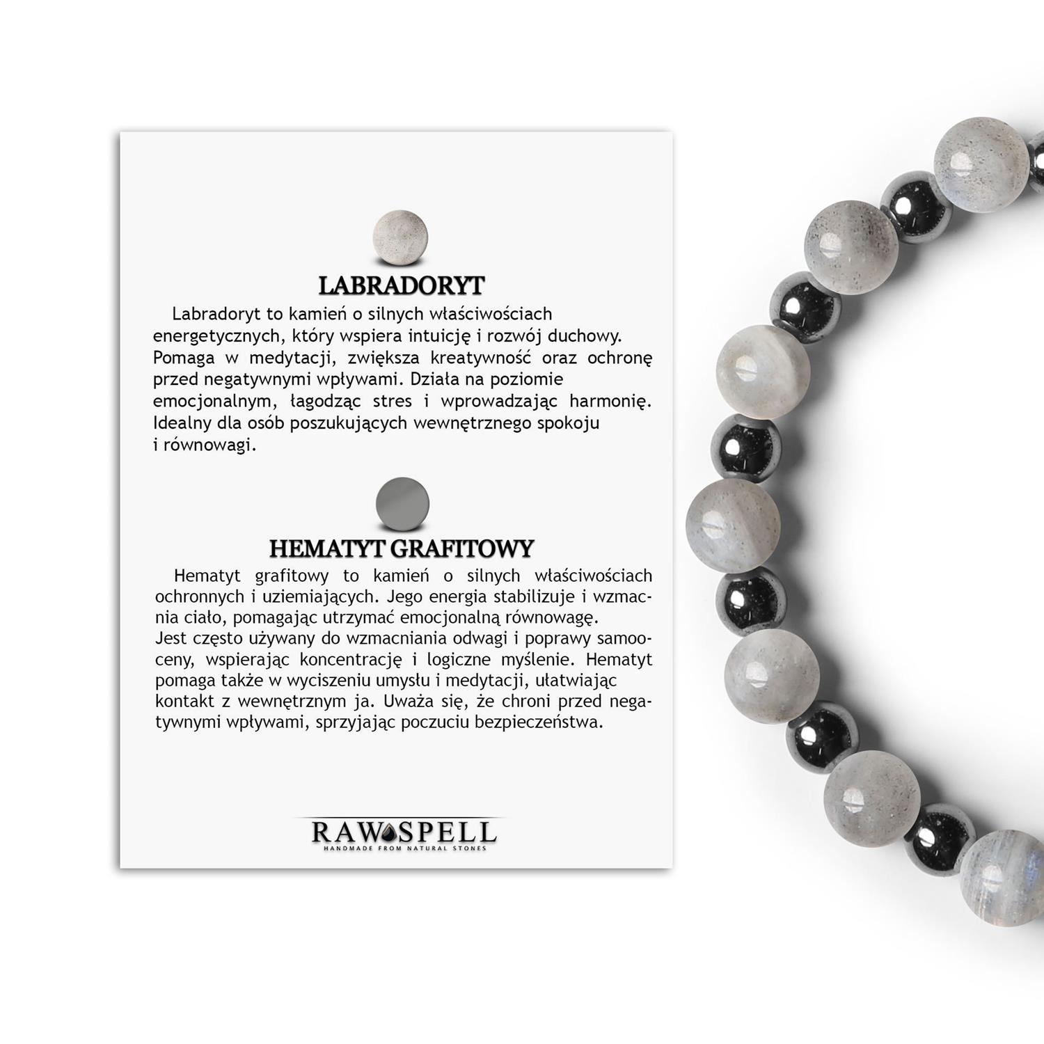 Bransoletka z naturalnych kamieni Mijaha, z Labradorytem i Hematytem grafitowym, dla kobiet i mężczyzn Unikalny naszyjnik z labradorytem i hematytem grafitowym z najnowszej kolekcji Mijaha, dostępny dla obu płci.