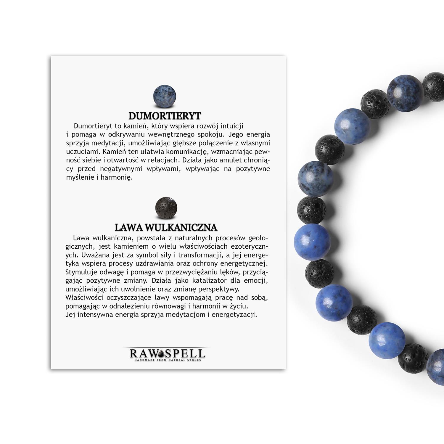 Bransoletka z naturalnych kamieni Mijaha z lawą wulkaniczną i dumortierytem, doskonałym wyborem dla kobiet i mężc Dumortieryt i lawa wulkaniczna w nowoczesnym designie - biżuteria dostępna dla każdego.