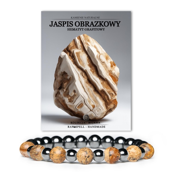 Elegancka biżuteria z jaspisem obrazkowym i hematytem grafitowym, idealna dla kobiet i mężczyzn - kolekcja Mijaha.