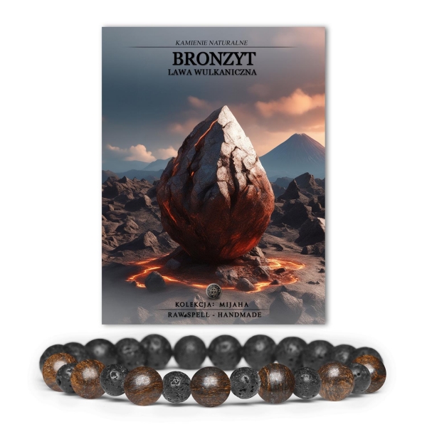 Bransoletka z naturalnych kamieni z kolekcji Mijaha: bronzyt i lawa wulkaniczna, dostosowana do stylu kobiet i mężczyzn.