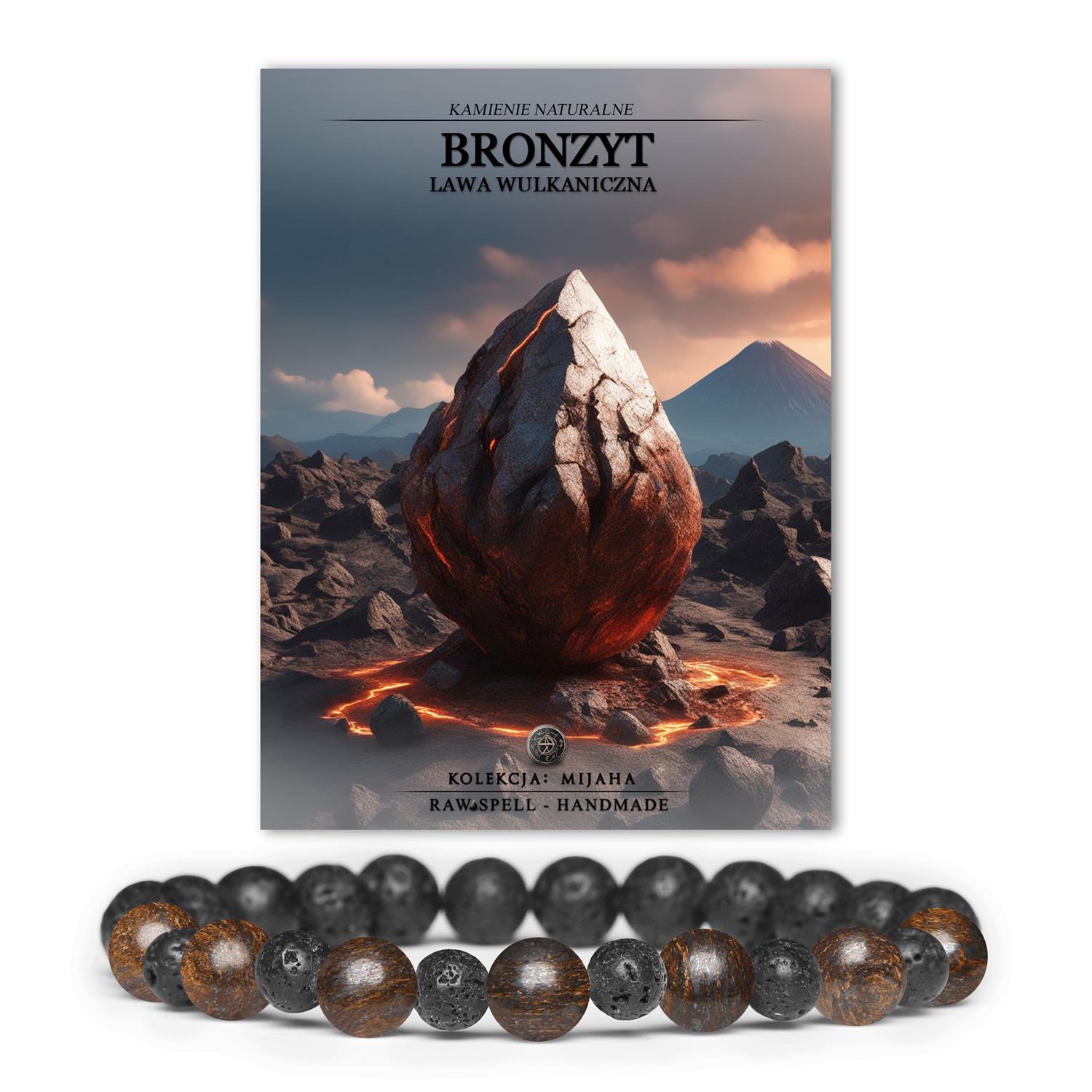 Bransoletka z naturalnych kamieni z kolekcji Mijaha: bronzyt i lawa wulkaniczna, dostosowana do stylu kobiet i mężczyzn.