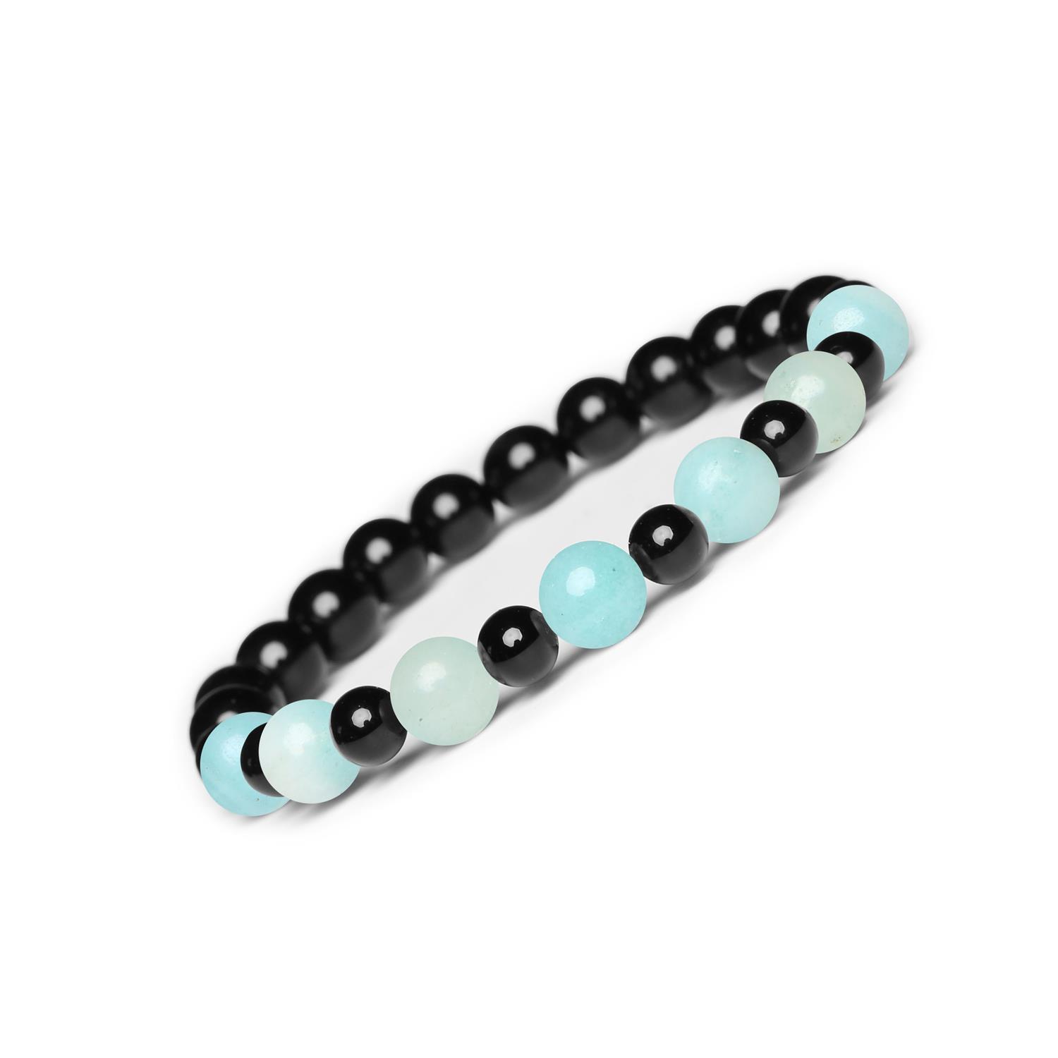 Bransoletka z naturalnych kamieni na gumce z kolekcji Mijaha - Amazonit jasny, Onyks, dla kobiet i mężczyzn Bransoletka z kamieni naturalnych na gumce z kolekcji Mijaha - Amazonit Jasny, Onyks, dla kobiet i mężczyzn