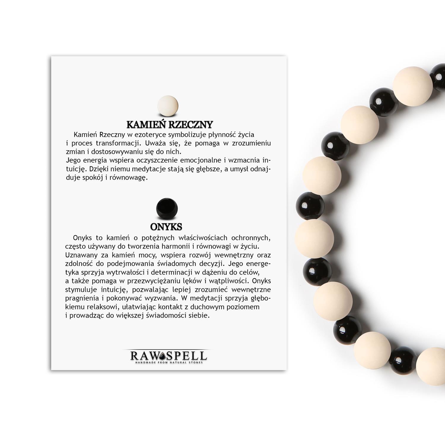 Bransoletka z naturalnych kamieni na gumce z kolekcji Mijaha, z Kamieniem Rzecznym i Onyksami, dla kobiet i mężczyzn Naturalne piękno - bransoletka Mijaha z kamieniem Rzecznym i Onyksem, dla Kobiet i Mężczyzn