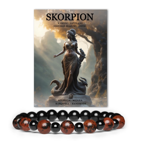 Stylowa bransoletka Skorpion z obsydianu brązowego i onksu - idealna dla kobiet i mężczyzn. Sprawdź kolekcję Mijaha.