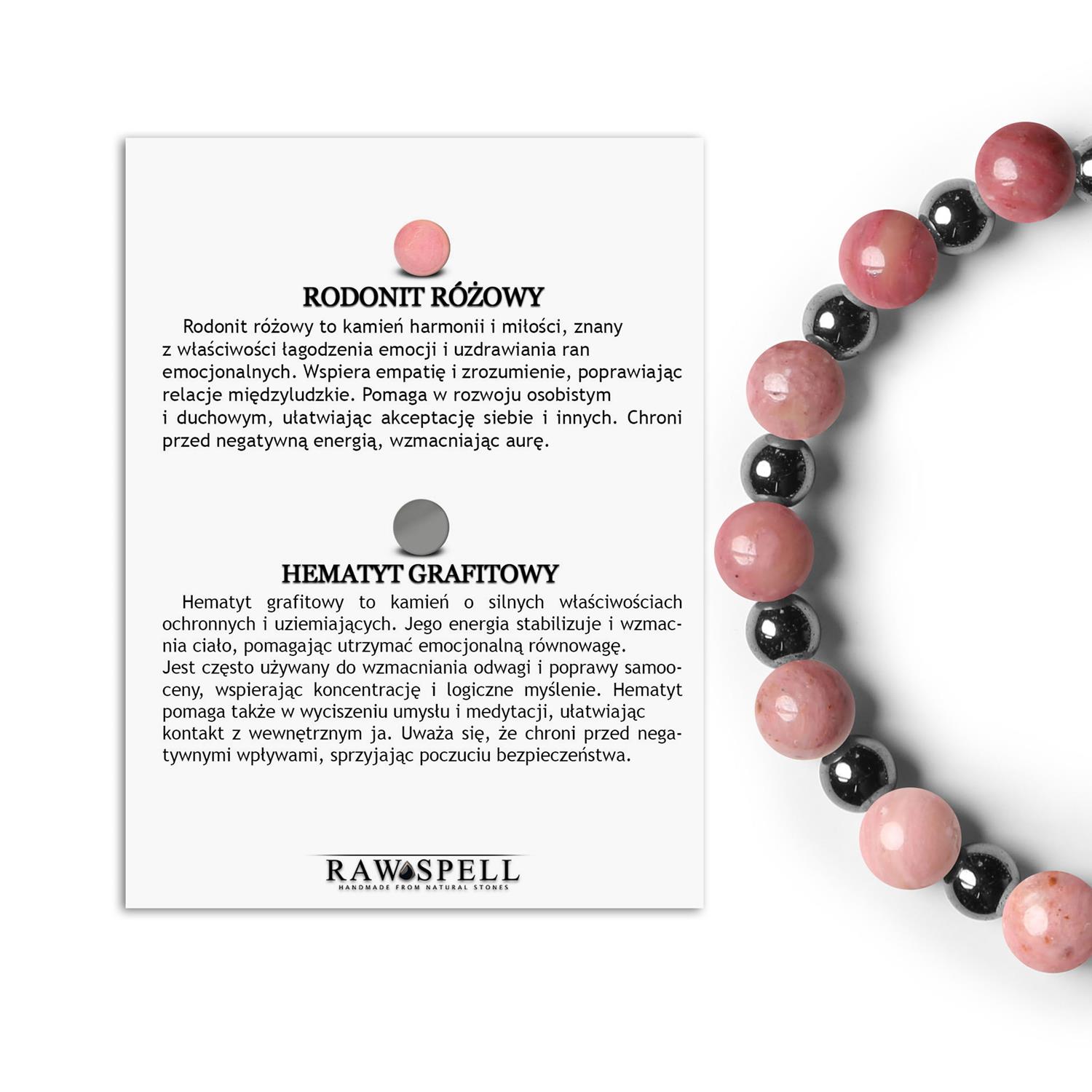 Ekskluzywna bransoletka Mijaha z Rodonitu Różowego i Hematytu grafitowego, odpowiednia dla każdej płci Bransoletka z rodonitu różowego oraz hematytu grafitowego - elegancka biżuteria dla każdego z kolekcji Mijaha.