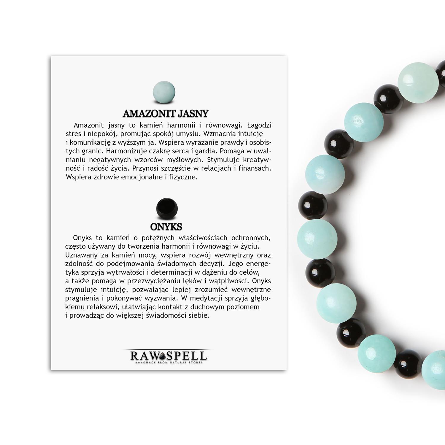 Ekskluzywna bransoletka na gumce z kolekcji Mijaha - Amazonit jasny i Onyks, uniwersalna dla kobiet i mężczyzn Mijaha: bransoletka z kamieni naturalnych na gumce - Amazonit Jasny i Onyks, unisex dla każdego