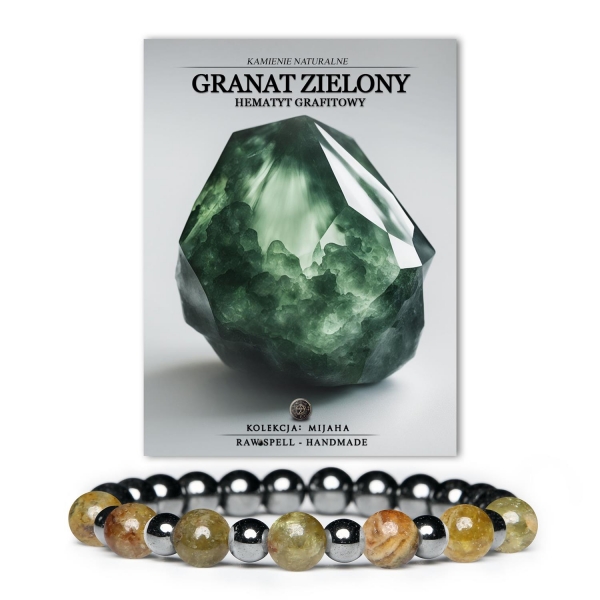 Elegancki naszyjnik w kolorach granatu, zieleni i hematytu grafitowego, unisex, z kolekcji Mijaha.