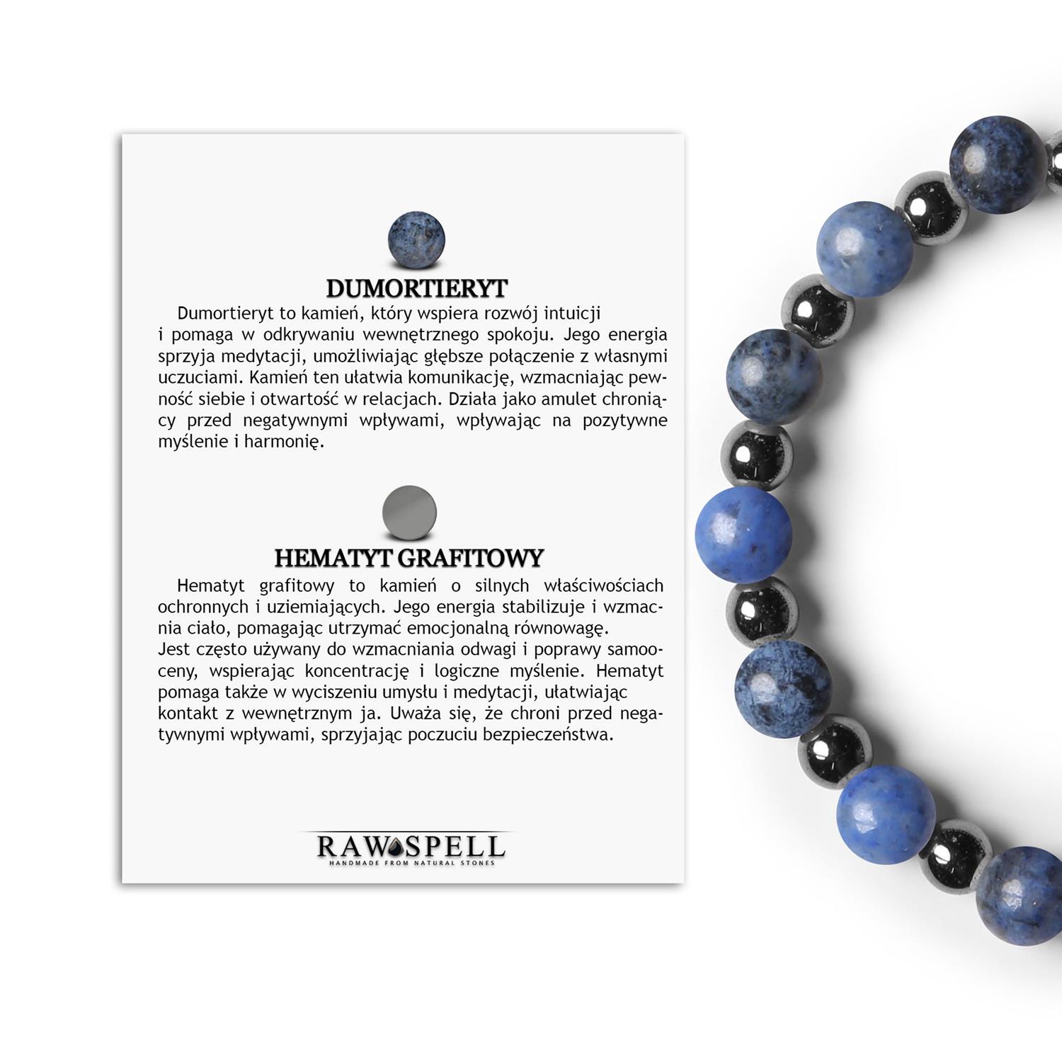 Elegancka bransoletka Mijaha z kamieni naturalnych Dumortieryt i Hematyt grafitowy, na gumce, dla Kobiet i Mężcz Elegancki naszyjnik z dumortierytu i hematytu grafitowego z kolekcji Mijaha, unisex, doskonały dodatek do każdej stylizacji.