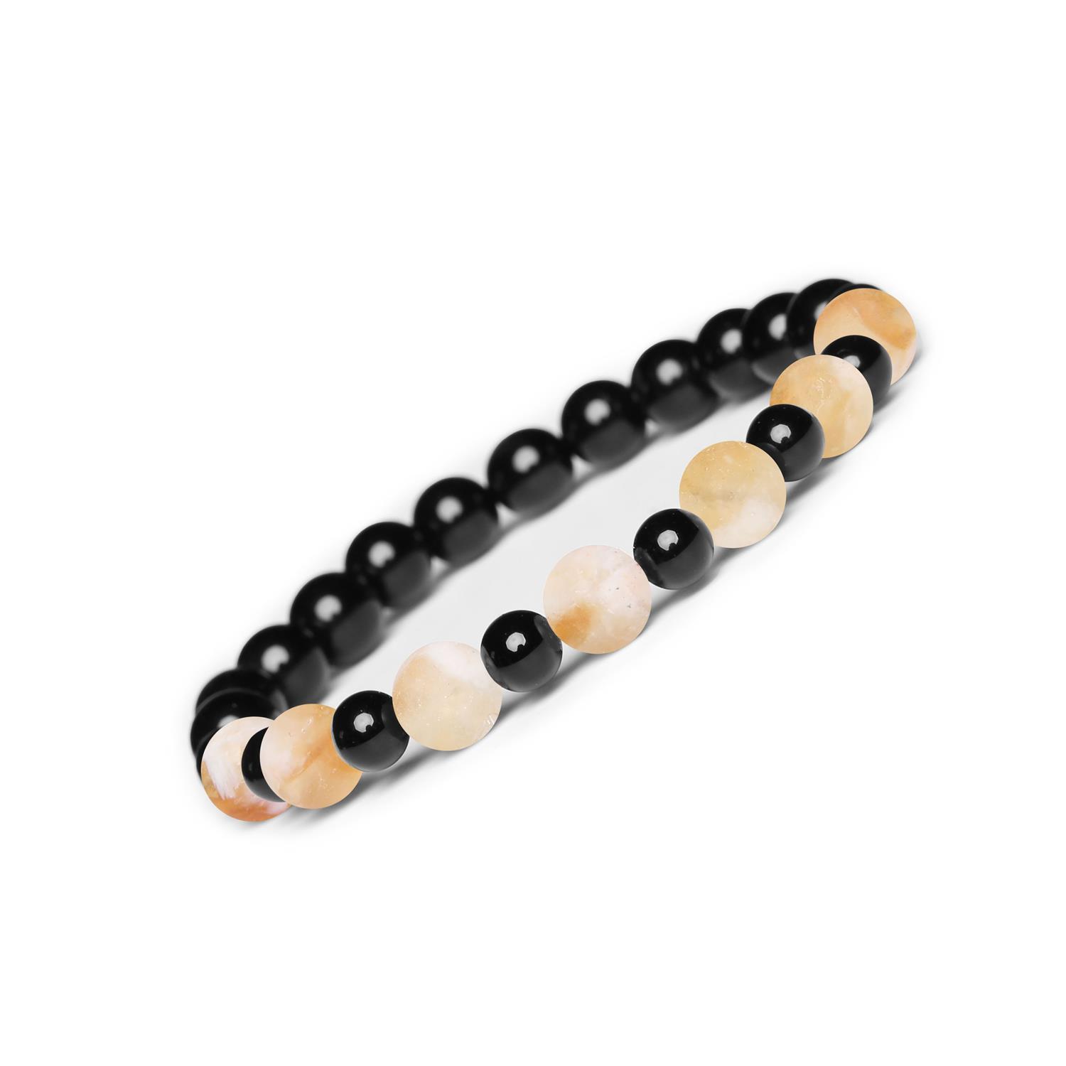 Elegancka bransoletka na gumce z duetu Cytryn Cieniowany i Onyks z kolekcji Mijaha dla wszystkich Bransoletka z kamieni naturalnych na gumce z kolekcji Mijaha - Cytryn Cieniowany, Onyks, dla Kobiet i Mężczyzn