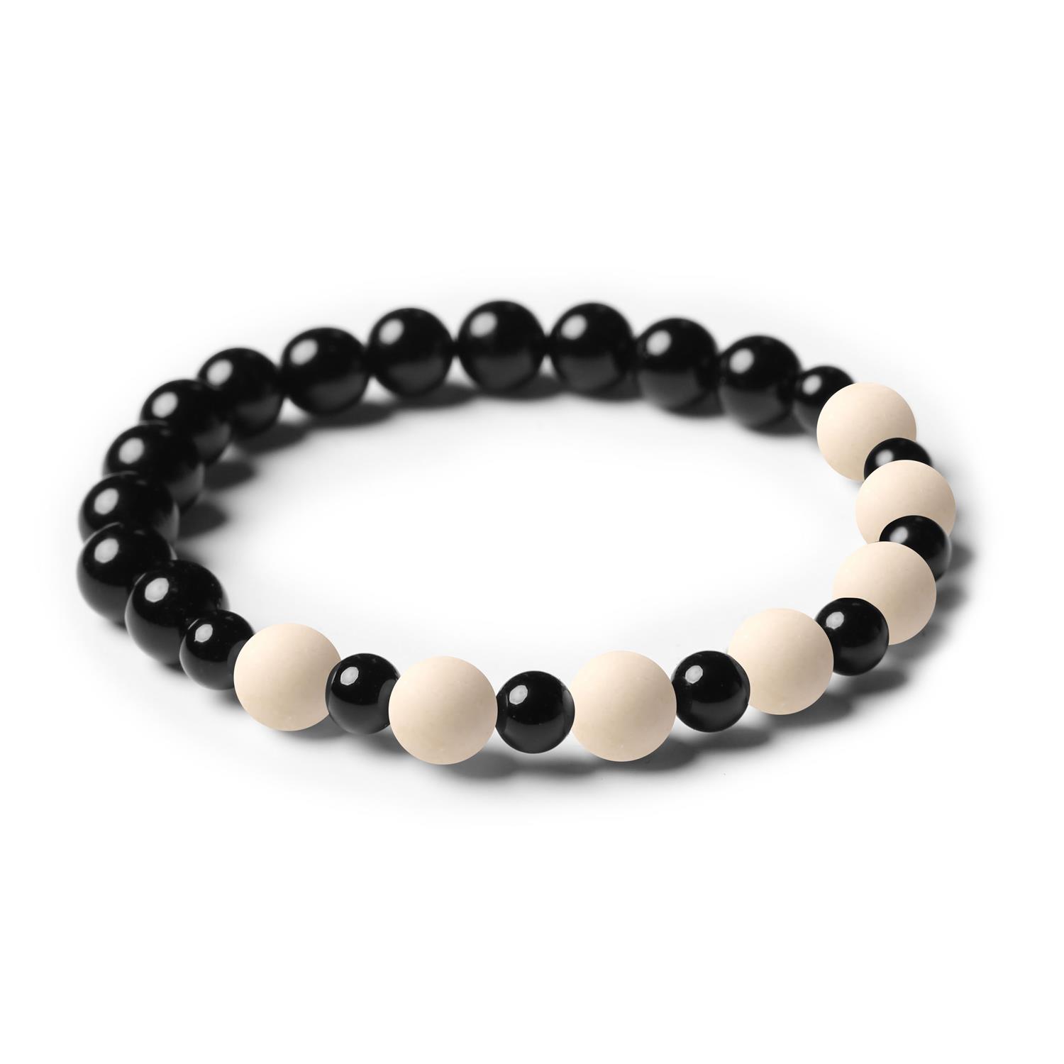 Bransoletka na gumce z kolekcji Mijaha - Kamień Rzeczny i Onyks, idealna dla Kobiet i Mężczyzn