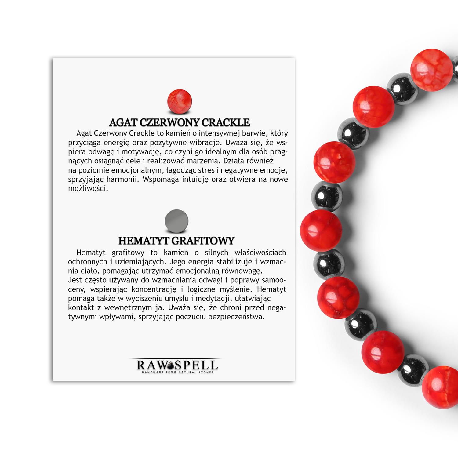 Elegancka bransoletka z kamieni naturalnych Mijaha - Agat Czerwony Crackle oraz Hematyt grafitowy dla Elegancki zestaw Agatu Czerwonego Crackle i Hematytu grafitowego - biżuteria dla kobiet i mężczyzn od Mijaha.