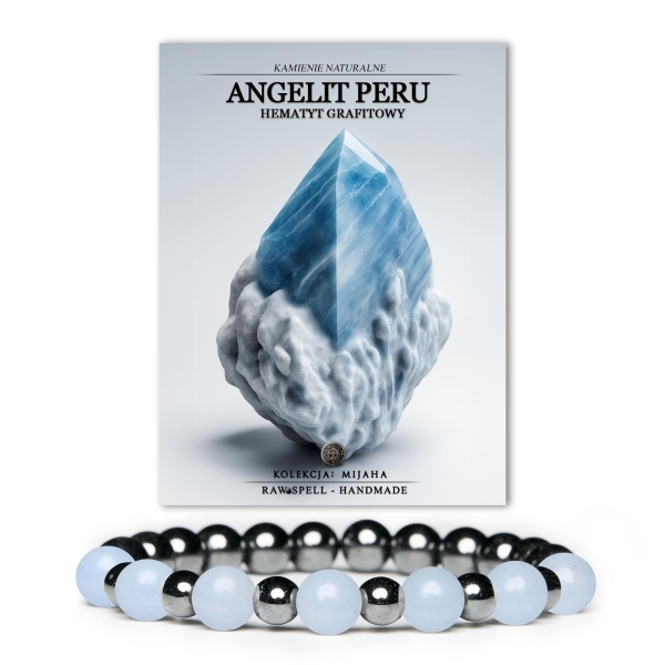 Stylowa biżuteria unisex z angelitami z Peru oraz grafitowym hematytem, kolekcja Mijaha.