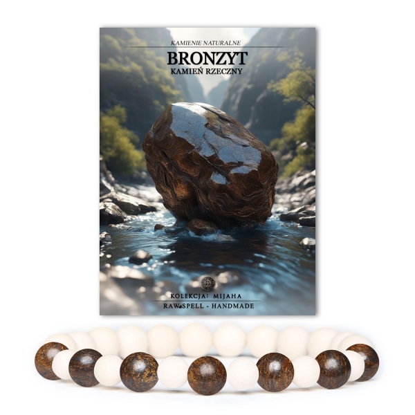 Elegancka bransoletka Mijaha z bronzytem i kamieniem rzecznym, idealna dla kobiet i mężczyzn.