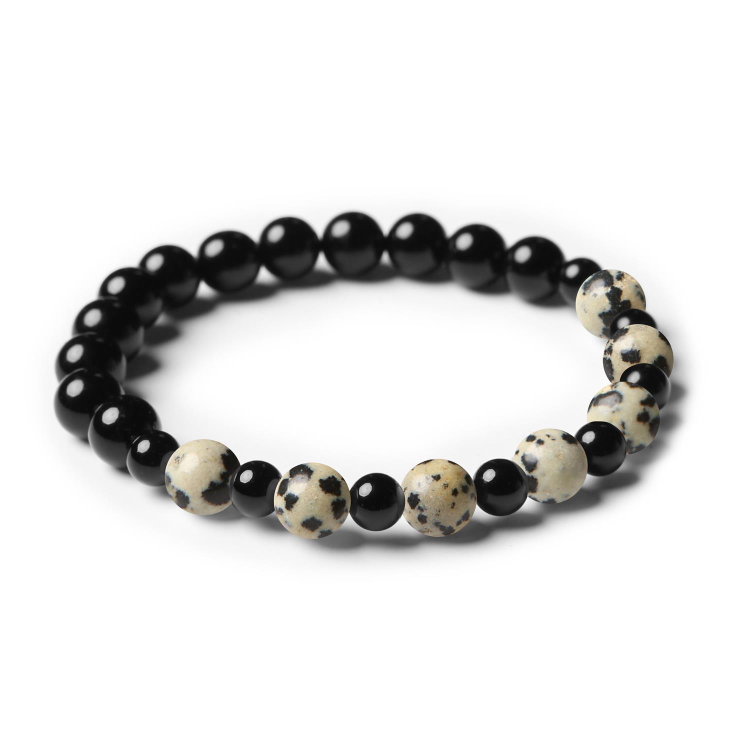 Mijaha: Bransoletka z naturalnych kamieni - Jaspis Dalmatyński oraz Onyks, unisex