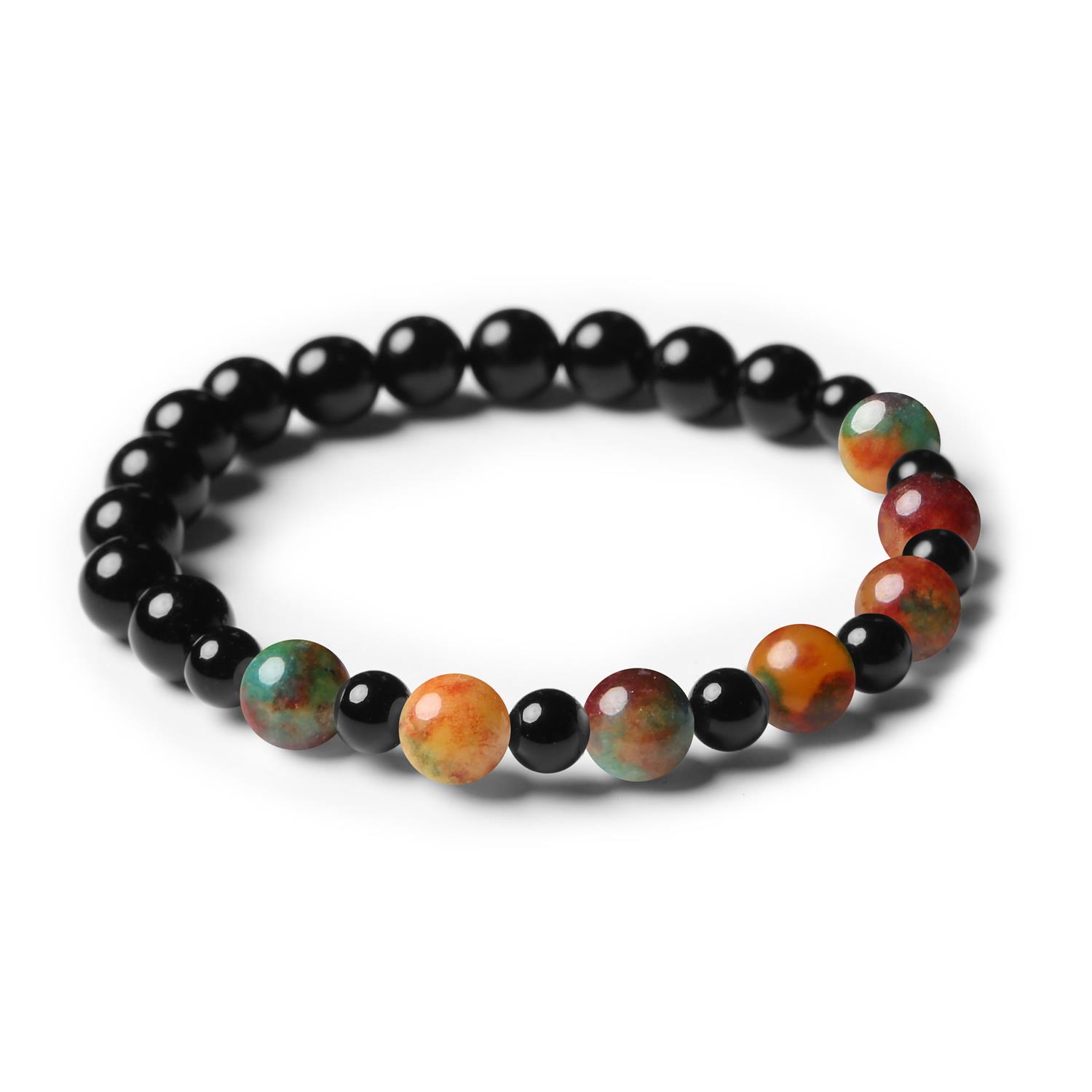 Kolekcja Mijaha: bransoletka z agatu i onyxu na gumce, idealna dla kobiet i mężczyzn