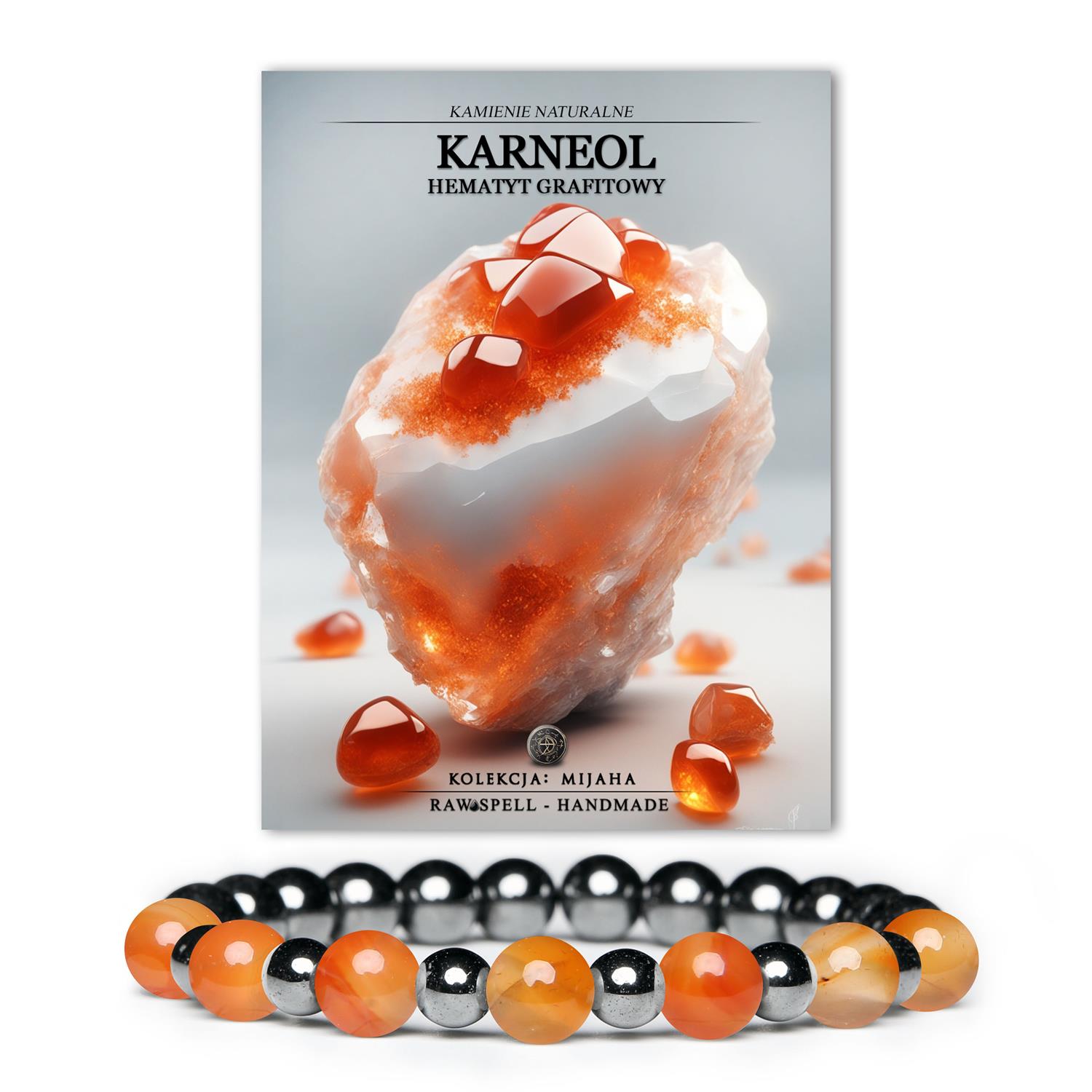 Unikalne kolczyki Mijaha z kamieniami karneolu i hematytu grafitowego, doskonałe dla kobiet i mężczyzn.