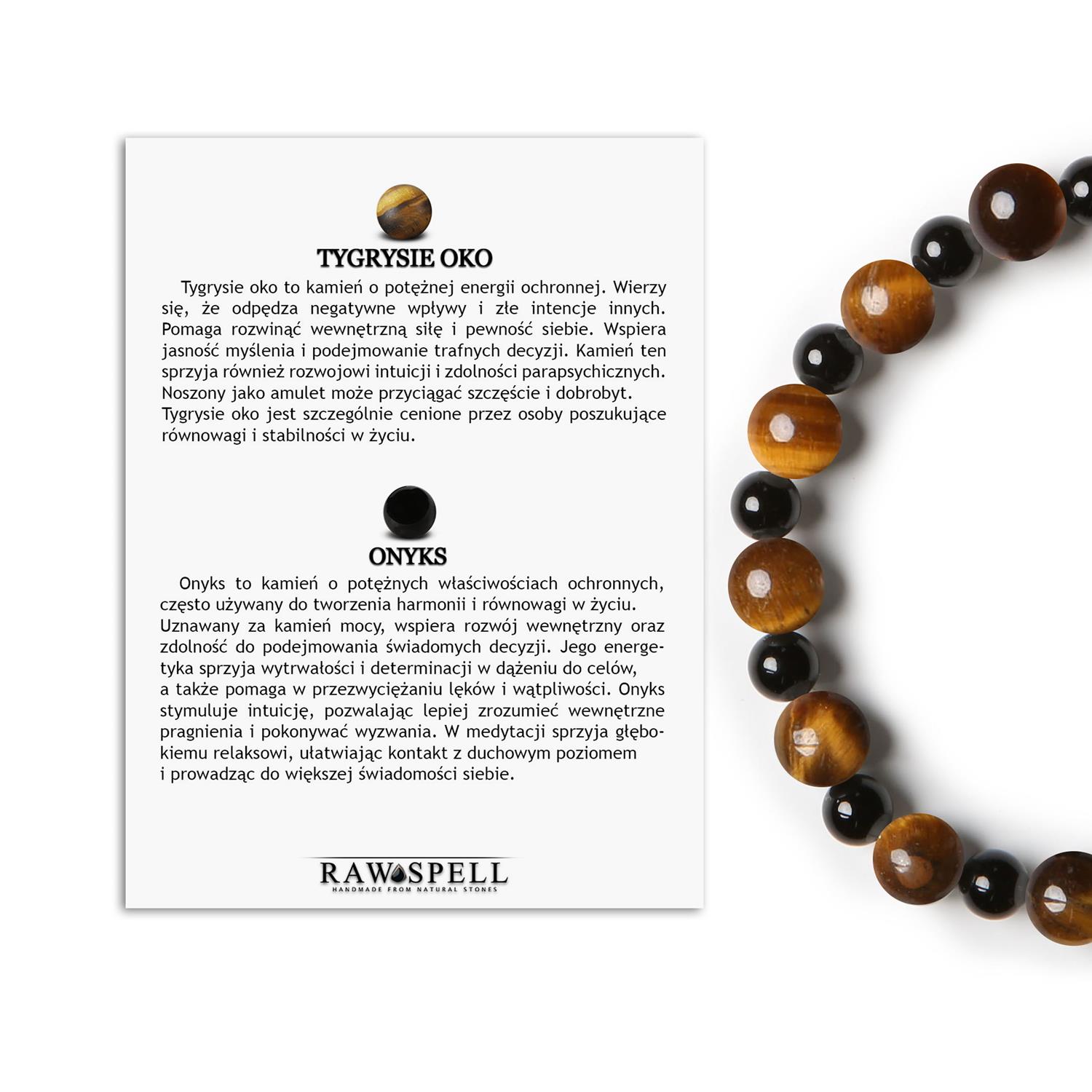 Elegancka bransoletka z kamieni naturalnych - Tygrysie Oko i Onyks z kolekcji Mijaha dla kobiet i mężczyzn Naturalna bransoletka na gumce z Tygrysiego Oka i Onyksu z kolekcji Mijaha, unisex