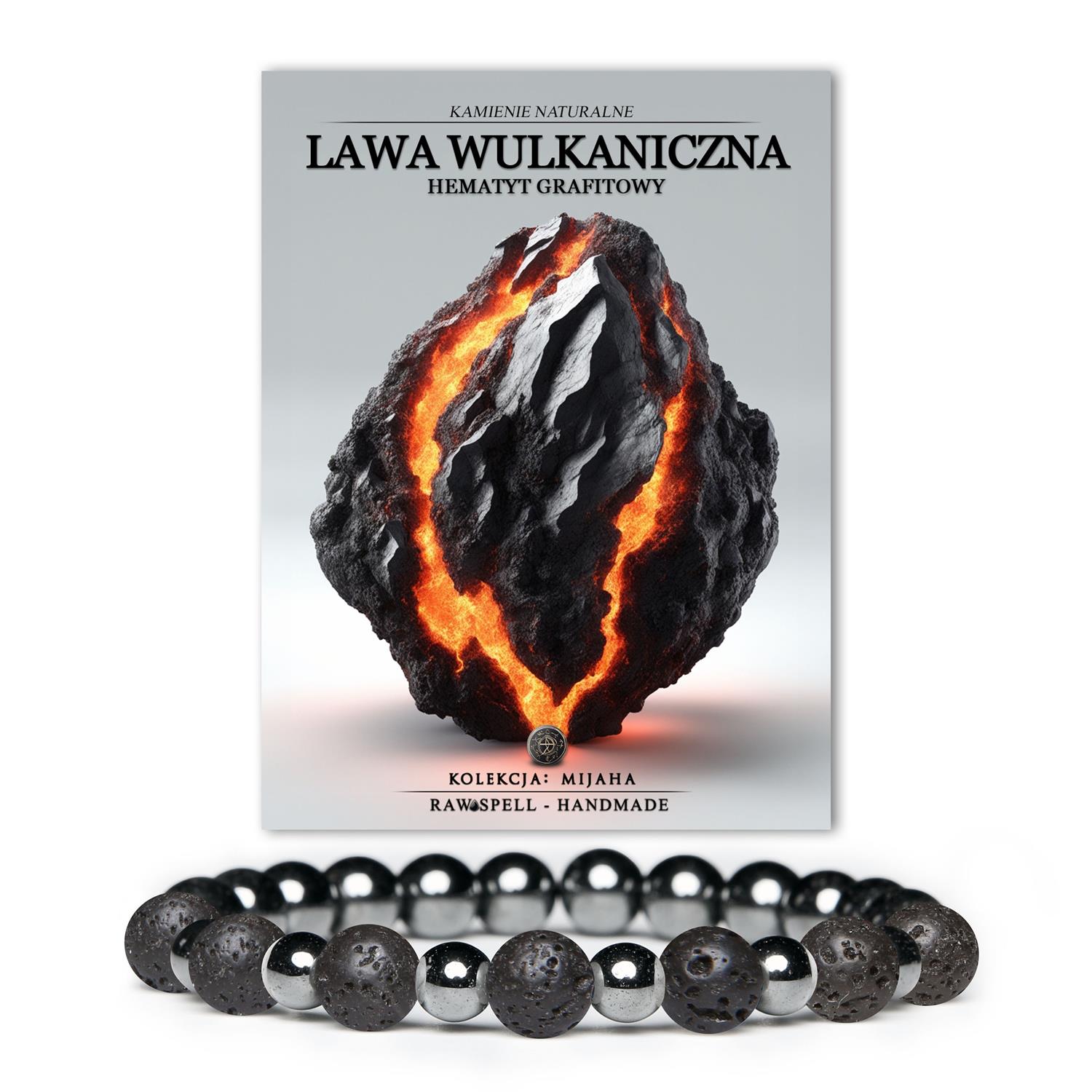 Stylowa biżuteria z naturalną lawą wulkaniczną oraz hematytem grafitowym, kolekcja Mijaha, dostępna dla obu płci.