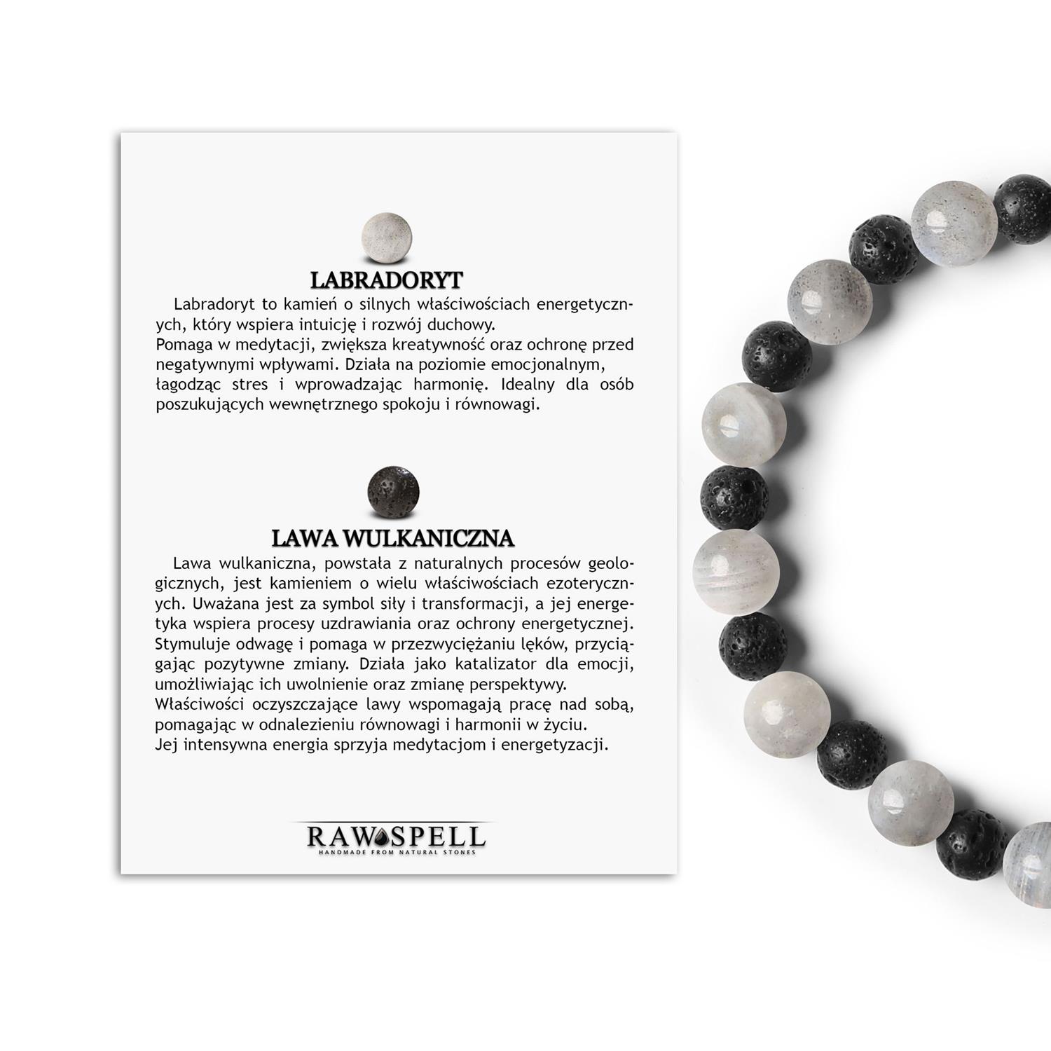 Elegancka bransoletka z kamieni naturalnych na gumce z kolekcji Mijaha — labradoryt i lawa wulkaniczna dla kobiet Stylowa bransoletka Mijaha wykonana z naturalnych kamieni Labradoryt i Lawa Wulkaniczna, idealna dla każdego, niezależnie od płci.