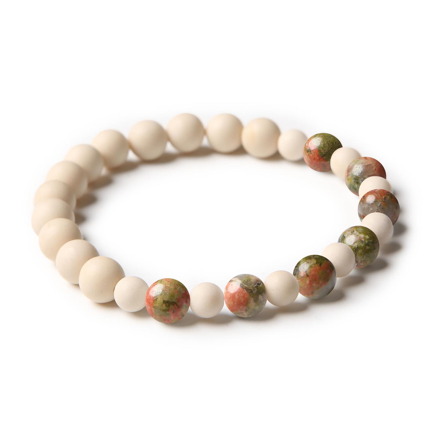 Stylowa bransoletka Mijaha z unakitem i kamieniem rzecznym, uniwersalny dodatek dla kobiet i mężczyzn.