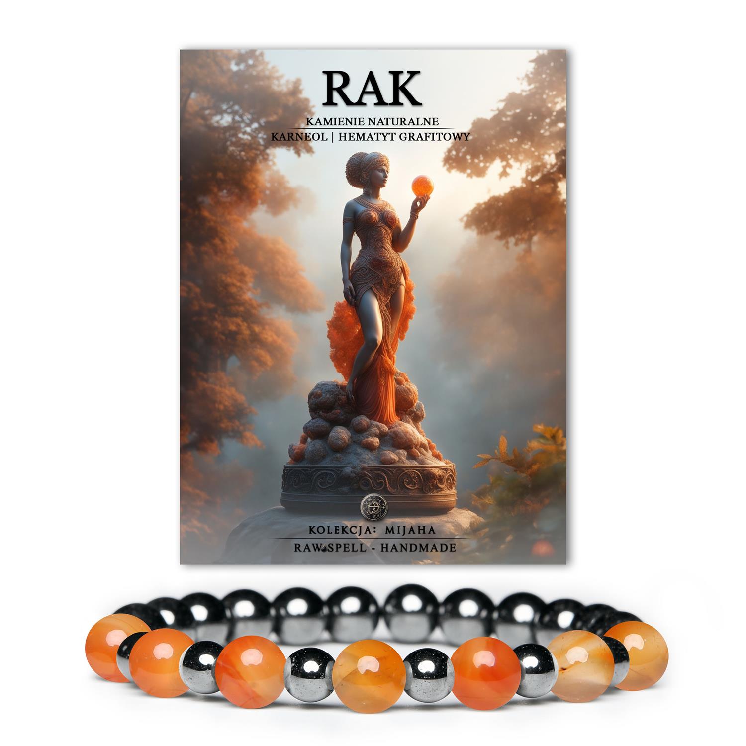 Bransoletka na gumce z karneolu i hematytu. Doskonały wybór dla osób spod znaku Raka. Sprawdź kolekcję Mijaha.