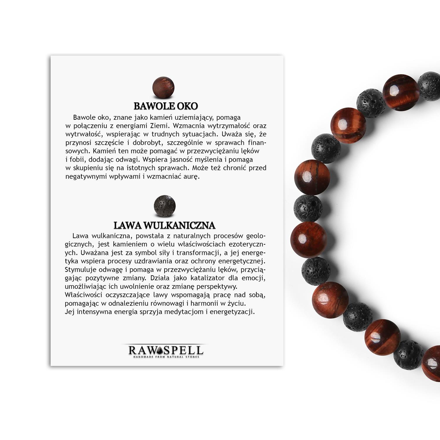 Elegancka bransoletka z kolekcji Mijaha - Bawole Oko i Lawa Wulkaniczna, dla kobiet i mężczyzn Bransoletka Mijaha z wyjątkową kompozycją Bawołów Oka i Lawy Wulkanicznej, stworzona z myślą o kobietach i mężczyznach.