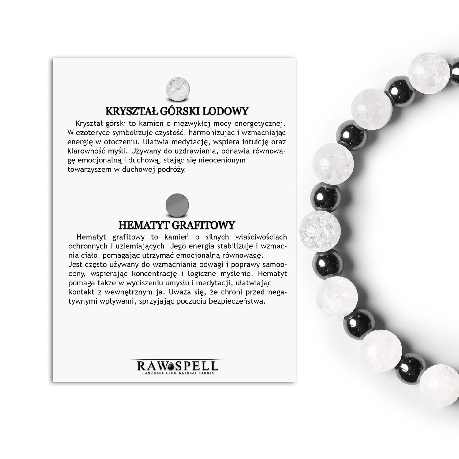 Elegancka bransoletka z kolekcji Mijaha z Kryształem Górskim i Hematytem grafitowym, stworzona Kryształ górski lodowy i hematyt grafitowy – unikalne minerały do biżuterii dla kobiet i mężczyzn.