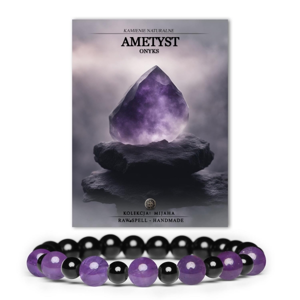 Bransoletka z kamieni naturalnych na gumce z kolekcji Mijaha - Ametyst, Onyks, dla Kobiet i Mężczyzn