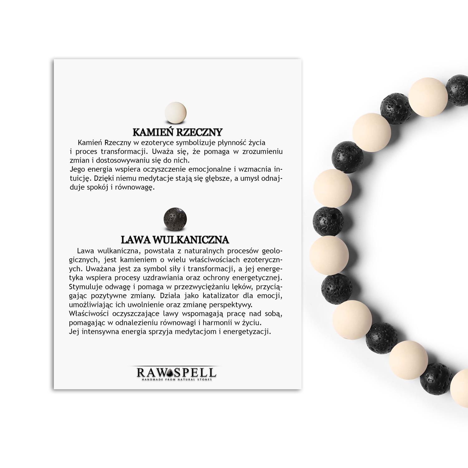 Elegantna bransoletka z kamieni naturalnych na gumce z kolekcji Mijaha, z Kamieniem Rzecznym i Lawą Wulkaniczn Stylowa bransoletka Mijaha wykonana z kamieni naturalnych: Rzeczny kamień i lawa wulkaniczna, pasująca do każdej stylizacji.