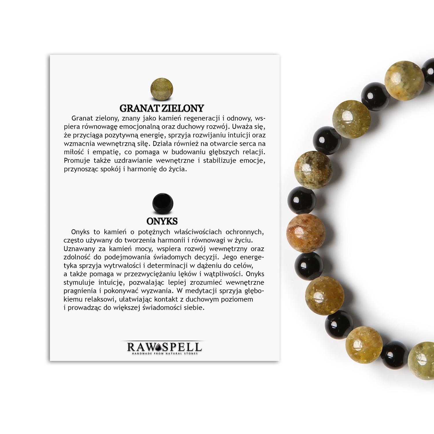 Granat Zielony i Onyks w bransoletce z kamieni naturalnych na gumce z kolekcji Mijaha, dla Kobiet i Mężczyzn Elegancka bransoletka z kamieni naturalnych na gumce z Granatem Zielonym i Onyksami, kolekcja Mijaha, dla kobiet i mężczyzn