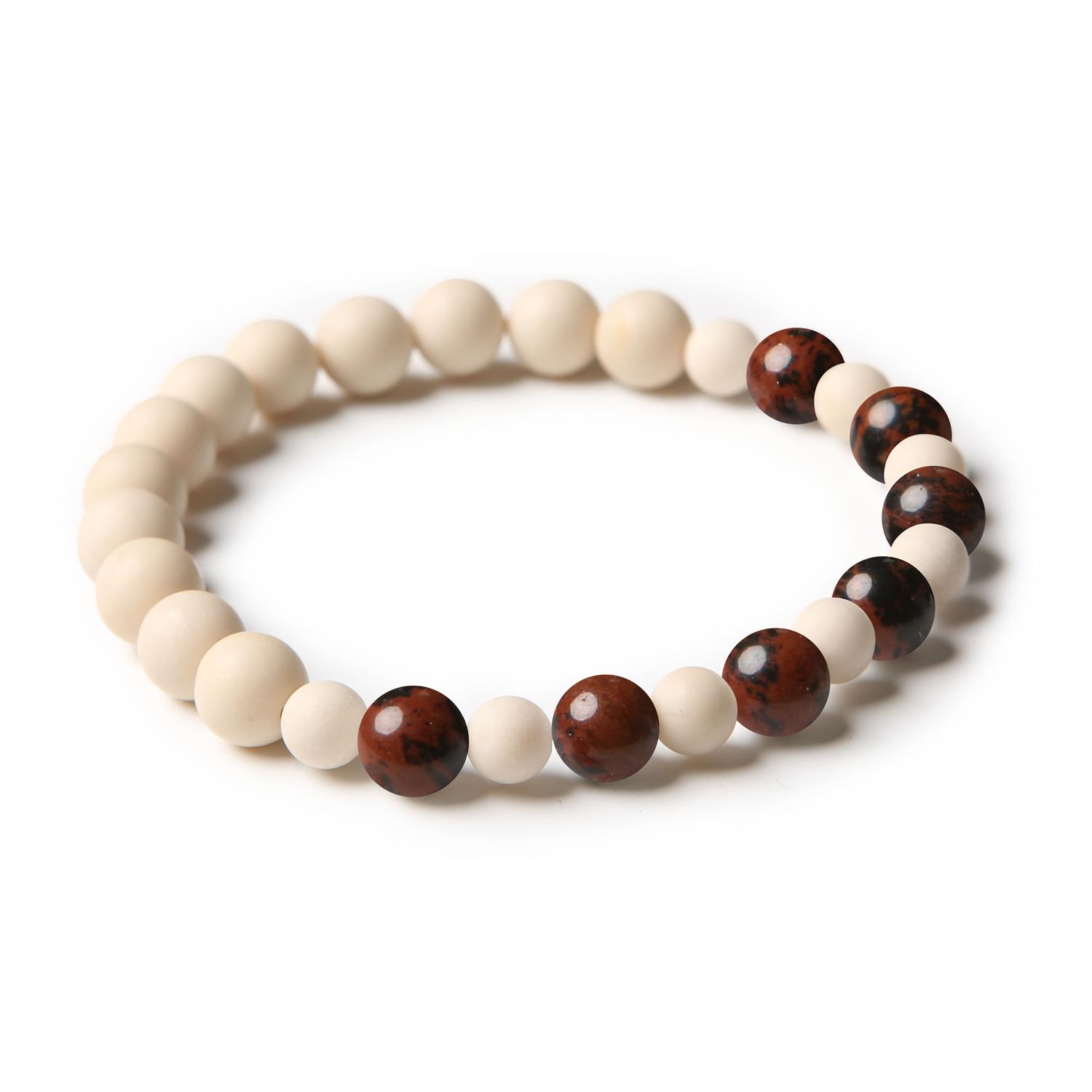 Bransoletka unisex z kolekcji Mijaha, stworzona z brązowego obsydianu i kamienia rzecznego, idealna do codziennych stylizacji.