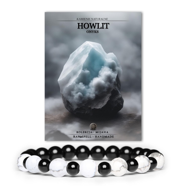 Mijaha: Bransoletka z naturalnych kamieni - Howlit i Onyks na gumce, idealna dla Kobiet i Mężczyzn