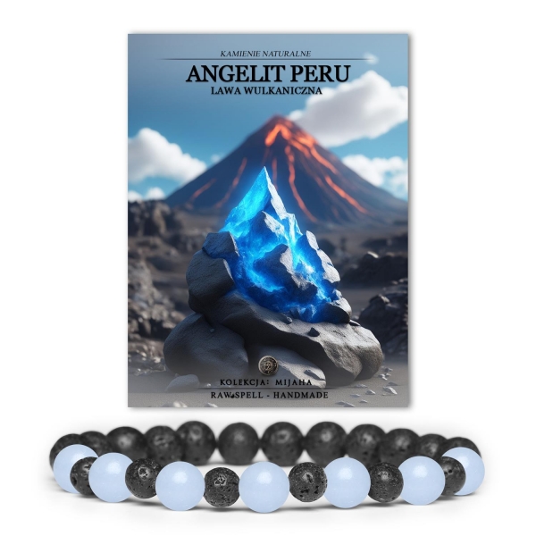 Elegancka bransoletka Mijaha z kamieniami naturalnymi — angelit z Peru i lawa wulkaniczna, doskonała dla każdej osoby.