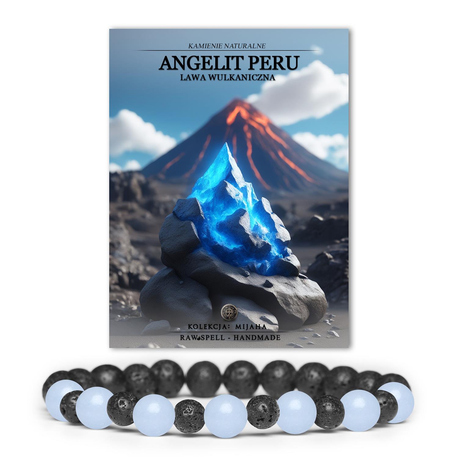 Elegancka bransoletka Mijaha z kamieniami naturalnymi — angelit z Peru i lawa wulkaniczna, doskonała dla każdej osoby.