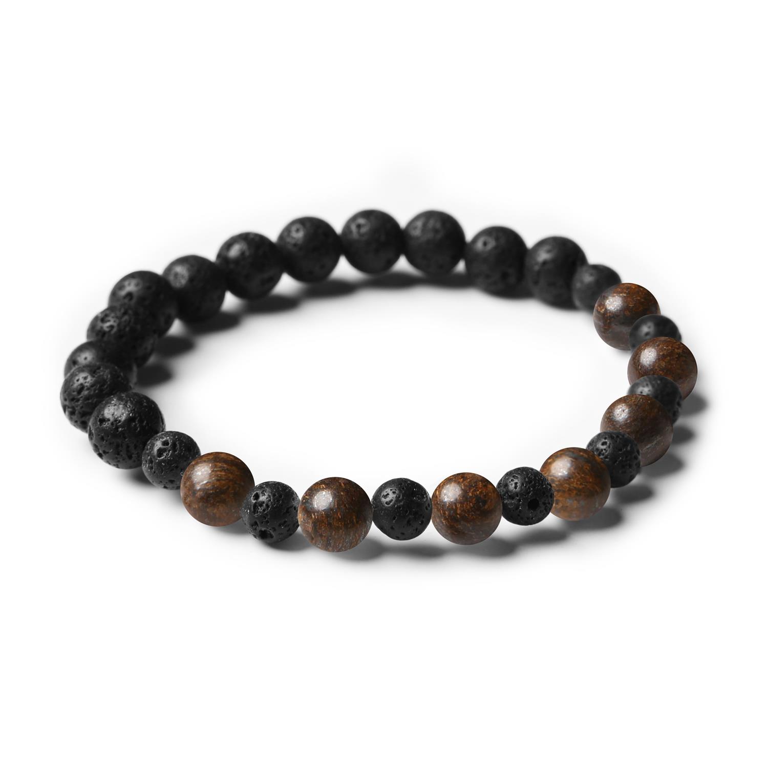 Stylowa bransoletka Mijaha z kamieniami naturalnymi, w tym bronzytem i lawą wulkaniczną, uniwersalna dla obu płci.