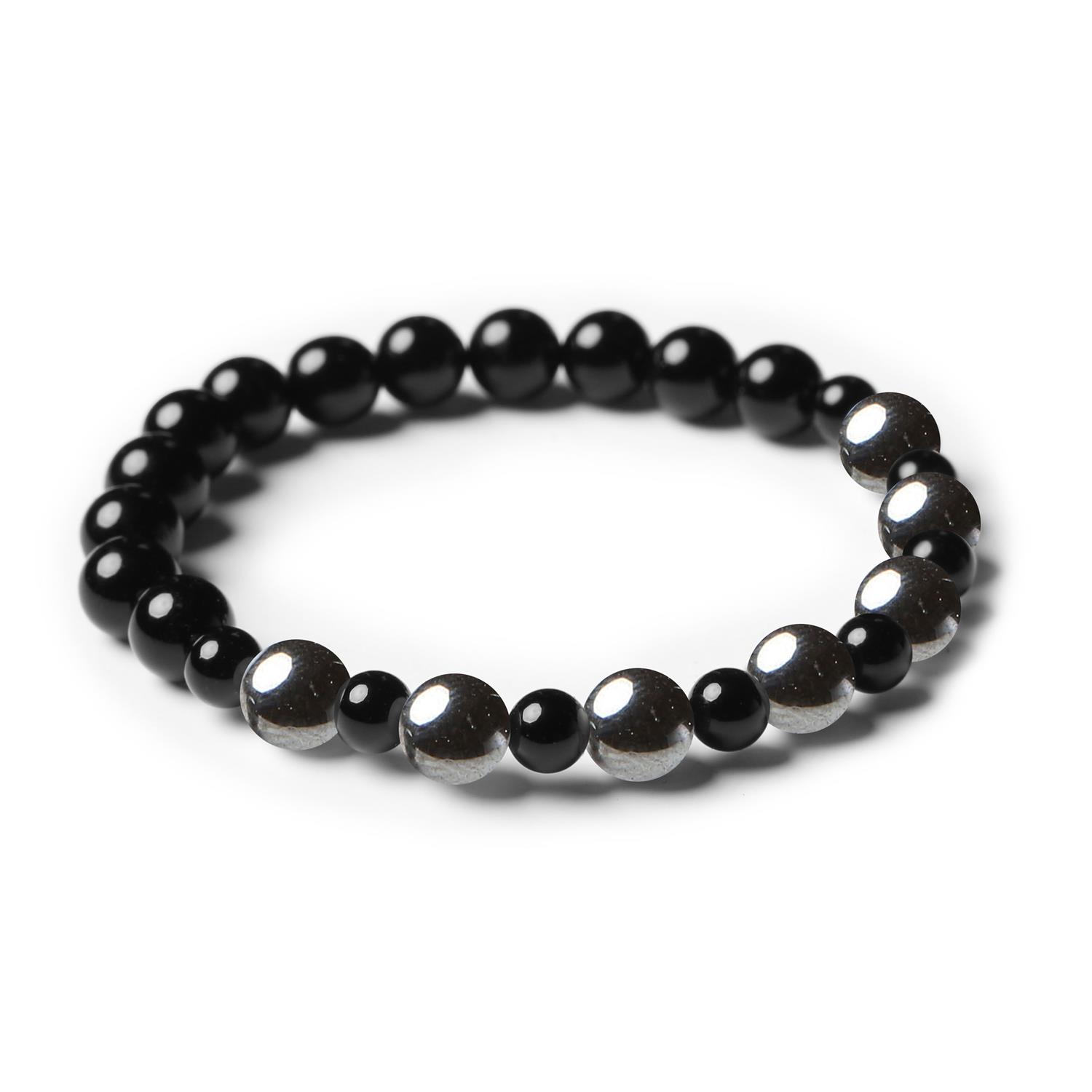 Mijaha - bransoletka z kamieni naturalnych na gumce z hematytem grafitowym i onyksem, idealna dla każdego