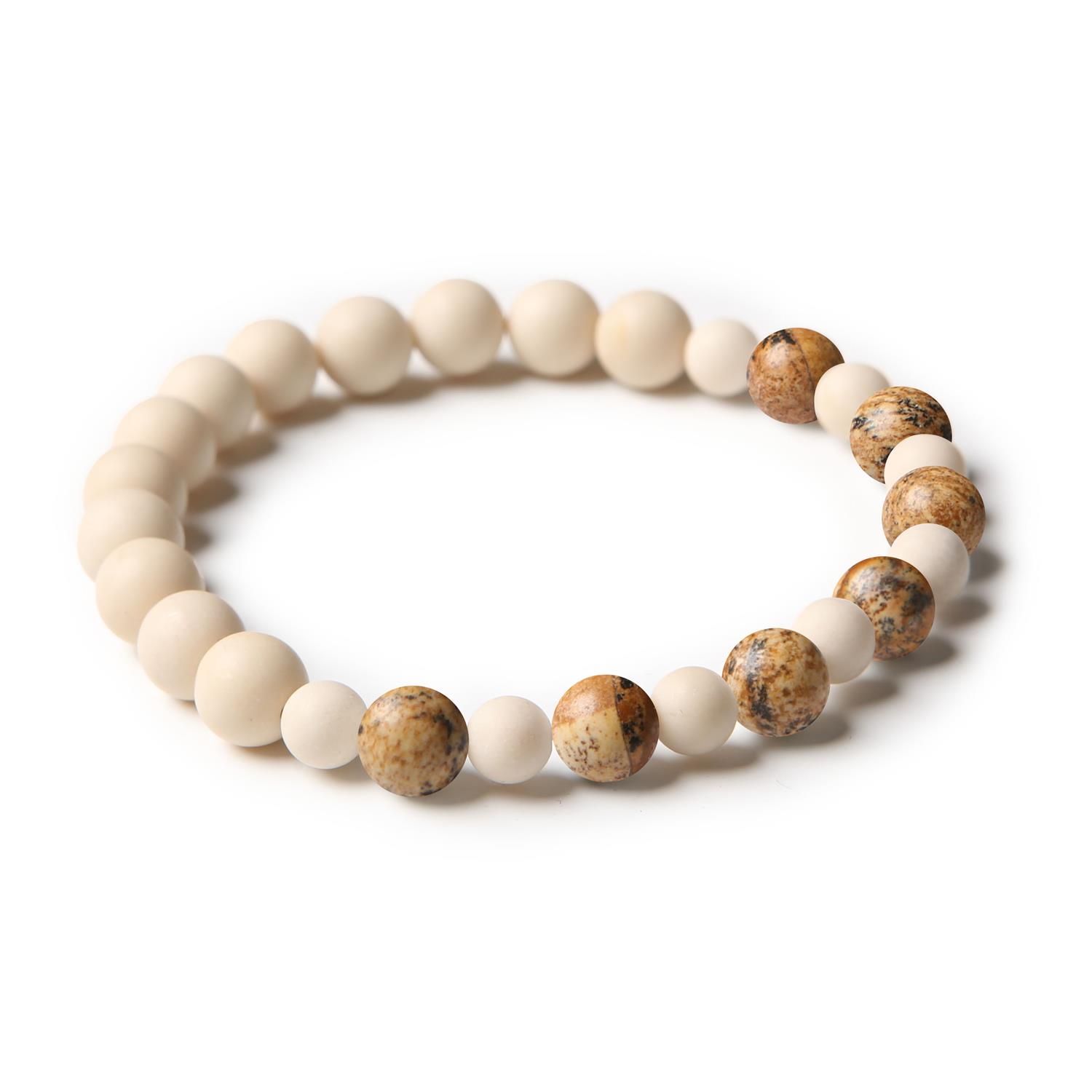 Bransoletka z kamieni naturalnych Mijaha, z jaspisem obrazkowym i kamieniem rzecznym, doskonała dla każdego.