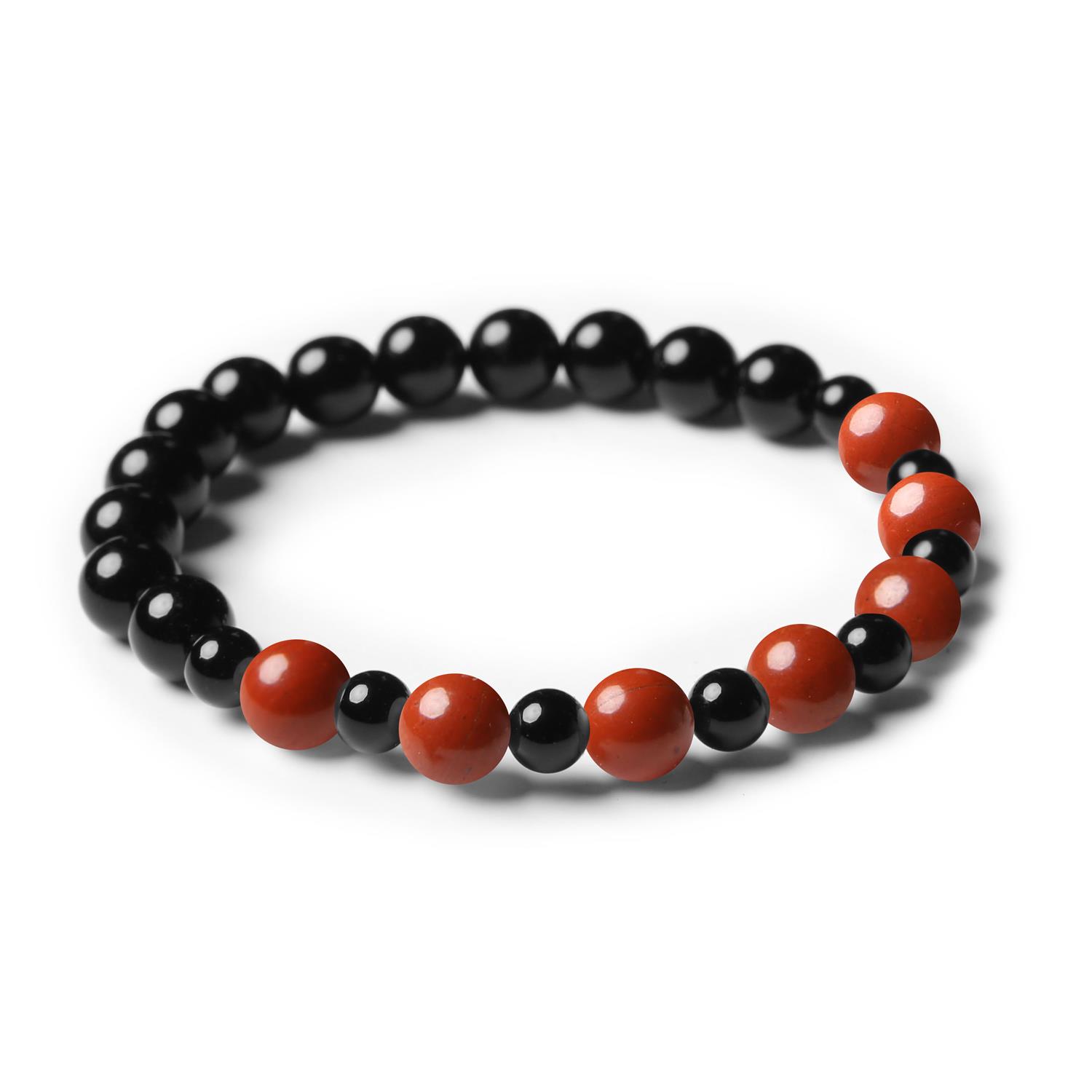 Ręcznie wykonana bransoletka z kolekcji Mijaha, z naturalnymi kamieniami jaspis czerwony oraz onyks, dla każdego.