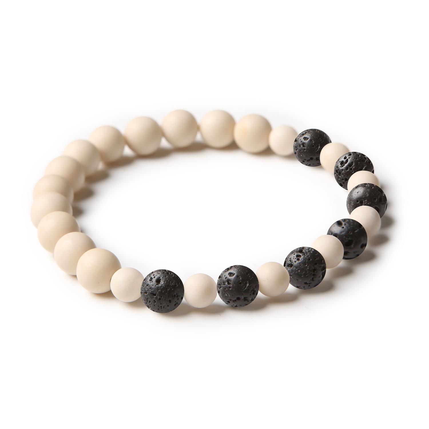 Stylowa bransoletka z kolekcji Mijaha, wykonana z lawy wulkanicznej i kamienia rzecznego, unisex.