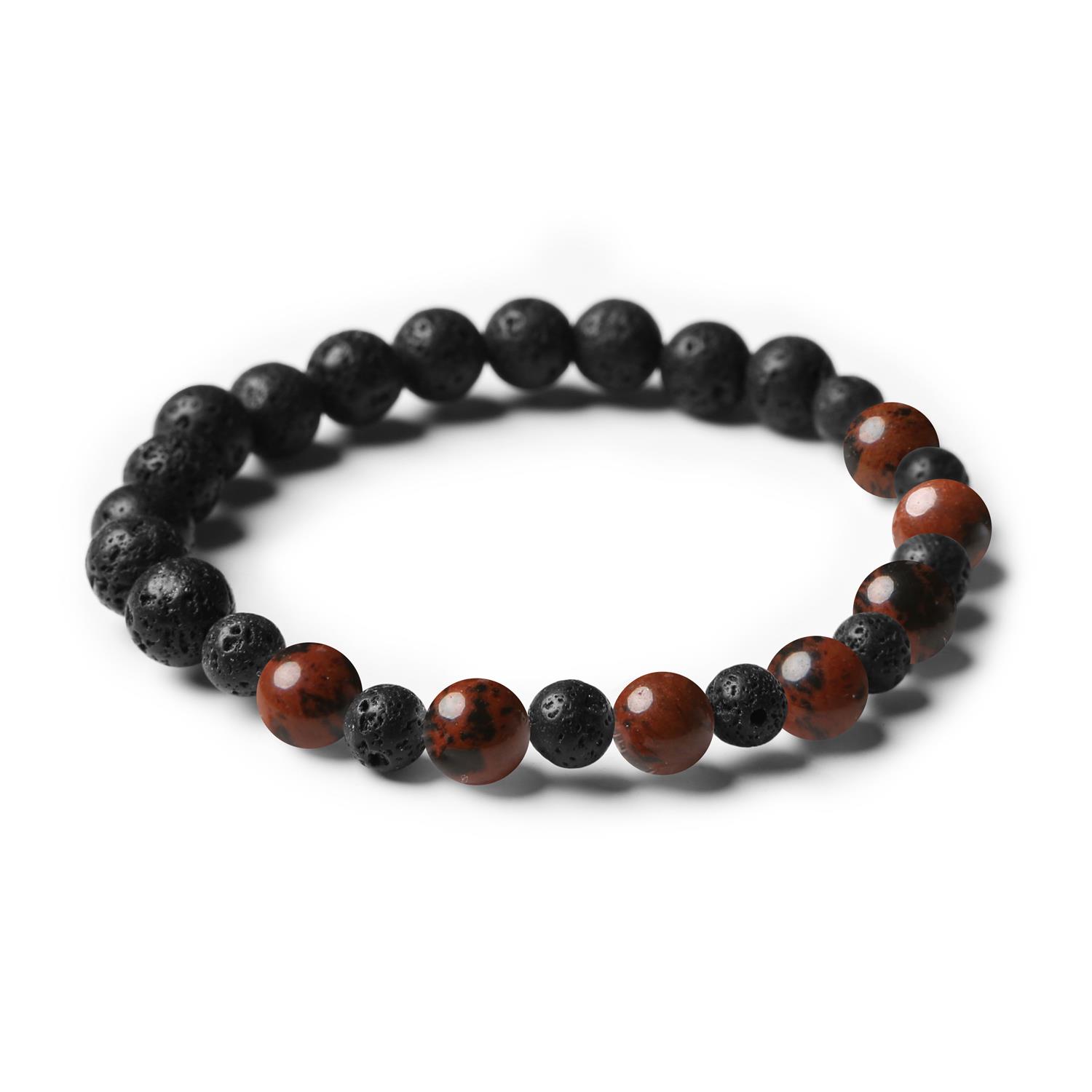 Bransoletka z naturalnych kamieni obsydianu brązowego i lawy wulkanicznej z kolekcji Mijaha, unisex, idealna na każdą okazję.